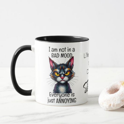 Mug La vie de chat grincheux commence après Citation a (Avec donut)