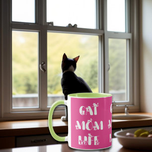 Mug La vie de maman de chat rose, typographie mignonne