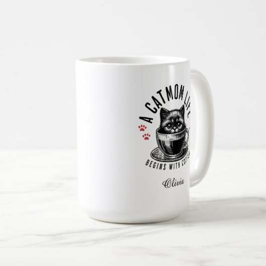 Mug La vie d'une mère de chat commence avec le café, N (Devant droit)