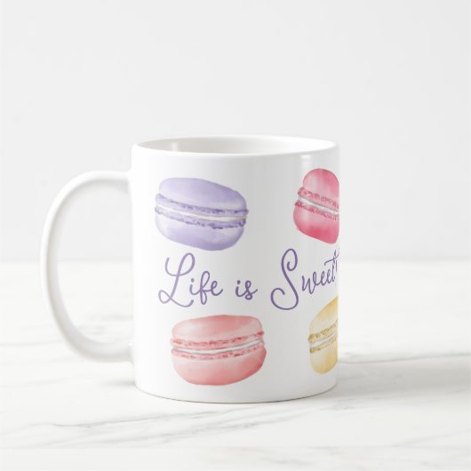 Mug La vie est douce aquarelle Rainbow Macaroon Monogr (Gauche)