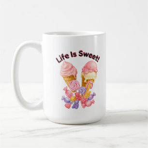 Mug La Vie Est Douce T-Shirt Rose Mignon Glace et Dess