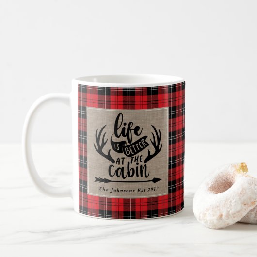 Mug La vie est meilleure au Cabine Buffalo Plaid Burla (Avec donut)