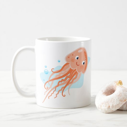 Mug La vie marine. Méduses. Un monde sous-marin mignon (Avec donut)