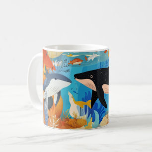 Mug la vie marine, y compris deux grandes baleines