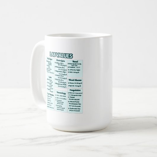 Mug Lab values for nurses -Medical Lab Reference Chart (Devant gauche)