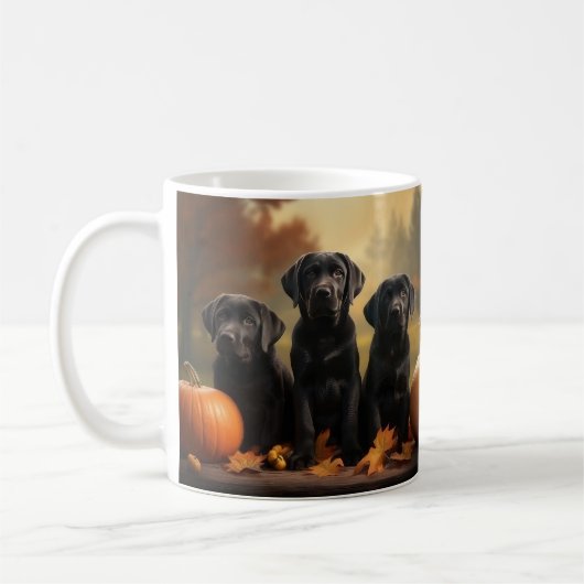 Mug Labrador Chiot Automne Citrouille de plaisir (Gauche)
