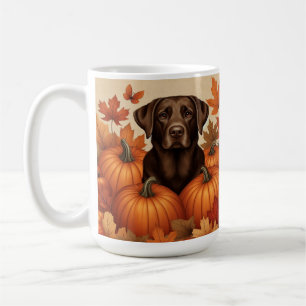 Mug Labrador chocolat dans un décor automnal avec citr