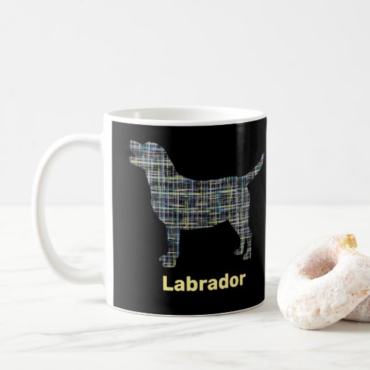 Mug Labrador Retriever Dog Yellow & Blue Grid (Avec donut)