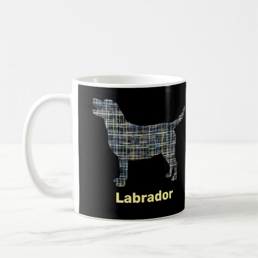 Mug Labrador Retriever Dog Yellow & Blue Grid (Gauche)