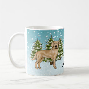 Mug Labrador Retriever jaune bleu hiver nom personnali
