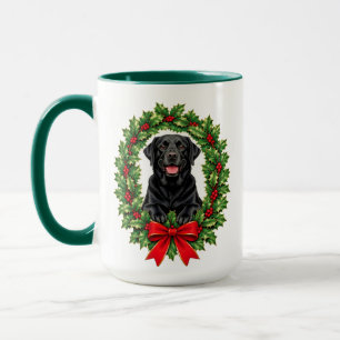 Mug Labrador Retriever noir Couronne de Noël au houx