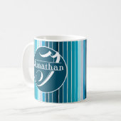 Mug Lac Blue Stripes Marine, Sky Blue, Aqua Monogramme (Devant gauche)