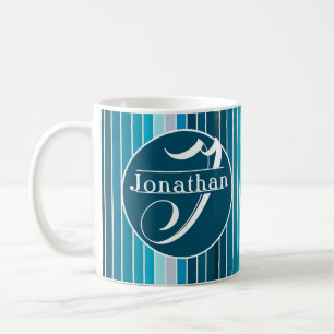 Mug Lac Blue Stripes Marine, Sky Blue, Aqua Monogramme