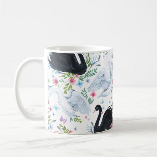 Mug Lac des Cygnes : Motif pastel aquarelle. (Gauche)
