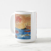 Mug 'Lac et Arbre en Jaune' Art acrylique sur toile (Devant gauche)
