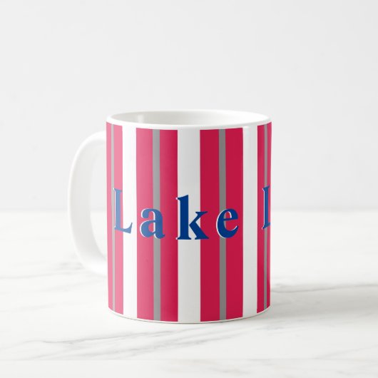 Mug Lac ou plage personnalisé Rouge blanc rayé (Devant gauche)