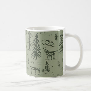 Mug Lac Pine Deer Life - motif de bois de sauge vert.