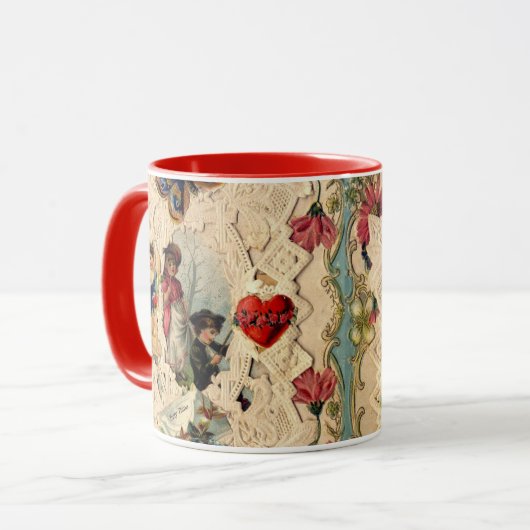 MUG LACE ANTIQUE VALENTINE, CUPIDE, AMOUREUX ET BOUTTE (Devant gauche)