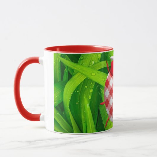 Mug Ladybug grass en vichy vérifier mignon rouge blanc (Gauche)