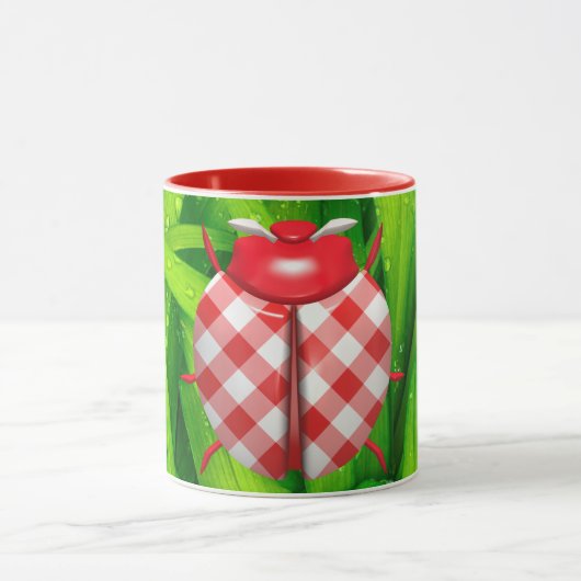 Mug Ladybug grass en vichy vérifier mignon rouge blanc (Centre)