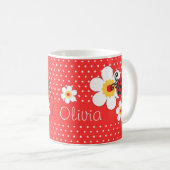 Mug Ladybug / ladybird rouge jaune blanc nom filles (Devant droit)