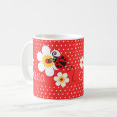 Mug Ladybug / ladybird rouge jaune blanc nom filles (Devant gauche)