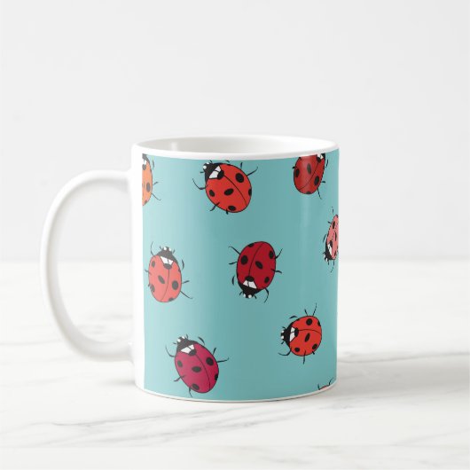 Mug Ladybugs, arrière - plan bleu, charmant patte sans (Gauche)