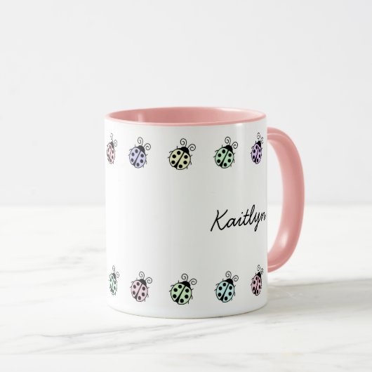 Mug Ladybugs Pastel Multicolor Frontière (Devant droit)