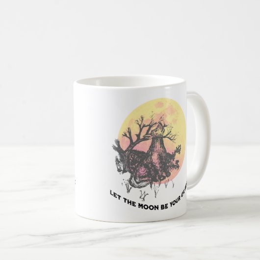 Mug Laisser La Lune Guide, Loup sur Lune, Lettres Rust (Devant droit)