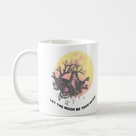 Mug Laisser La Lune Guide, Loup sur Lune, Lettres Rust (Gauche)