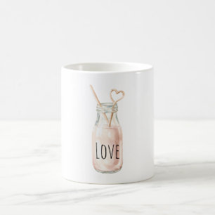 Mug Lait de fraise à la paille en forme de cœur rose