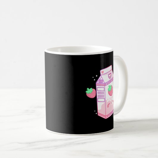 Mug Lait de fraise rose mignonne Japonais Kawaii Retro (Devant droit)