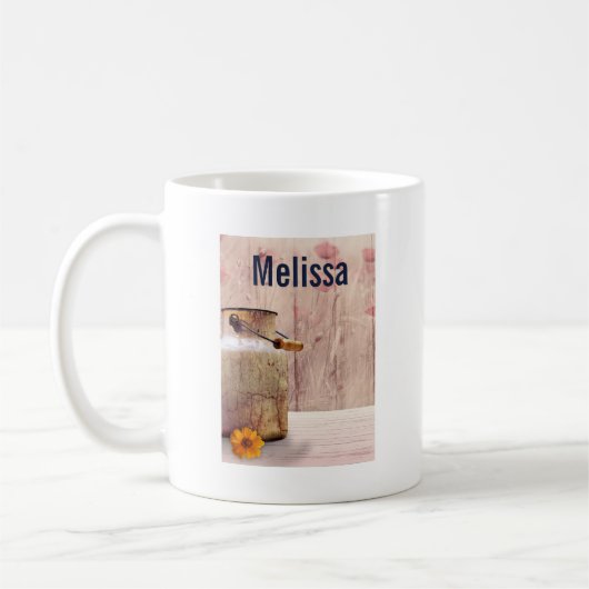 Mug Lait rustique peut style rustique sur bois (Gauche)