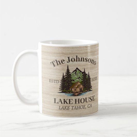 Mug Lake House Wood Nom de famille à thème Personnalis (Gauche)