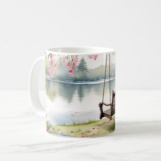 Mug Lakeside Swing dans le jardin d'aquarelle romantiq (Devant gauche)