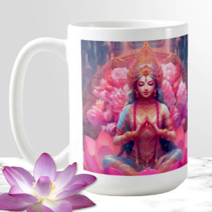 Mug Lakshmi, déesse Lotus rose en blanc
