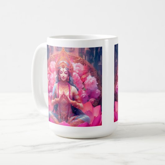 Mug Lakshmi, déesse Lotus rose en blanc (Devant gauche)