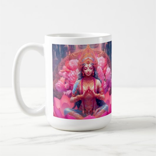 Mug Lakshmi, déesse Lotus rose en blanc (Gauche)