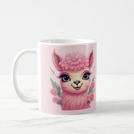 Mug Lama bébé rose souriant (Gauche)