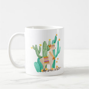 Mug Lama mignon dans la scène fleurissante jaune de