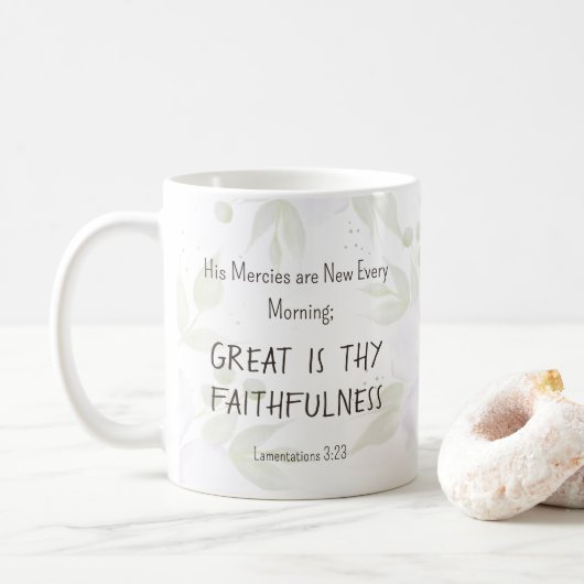 Mug Lamentations 3:23  Religious Inspirational Quote (Avec donut)