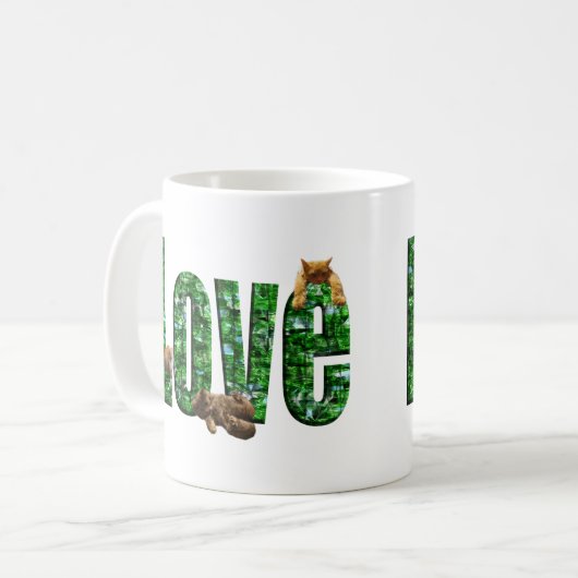 Mug L'amour à chaque ronron : chatons jouant sur le mo (Devant gauche)