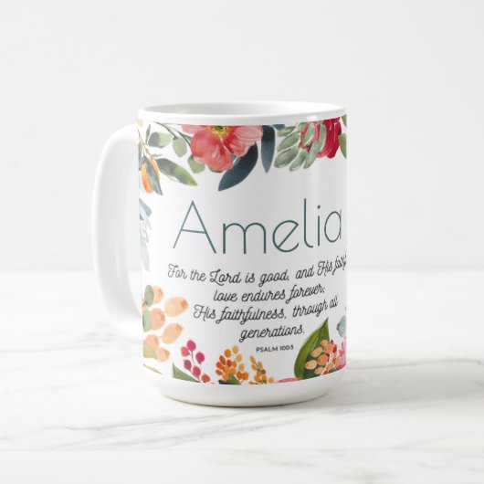 Mug L'Amour du Seigneur endure une boug de nom floral (Devant gauche)