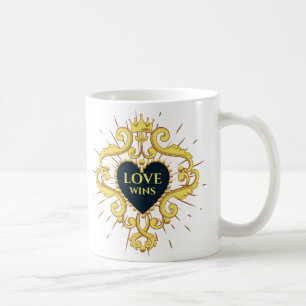 Mug L'amour gagne Valentines Gold Couronne Frame