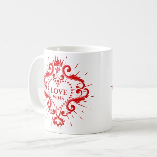 Mug L'amour gagne Valentines Red Couronne Frame (Devant gauche)