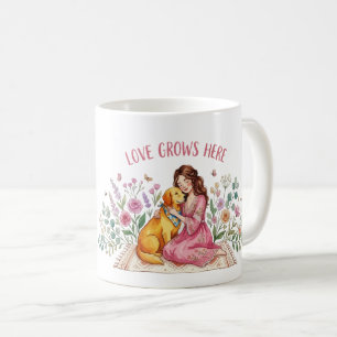 Mug L'amour grandit ici Art floral Golden Retriever