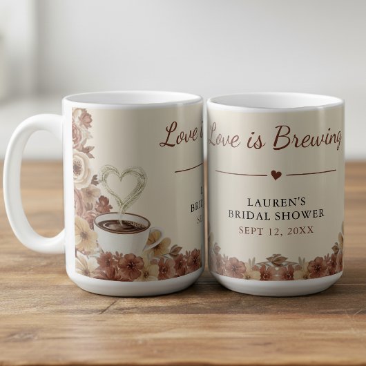 Mug L'amour se prépare Fleur Brown Mariage Coeur