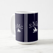 Mug Lampe de plafond de voilier bleu marine Monogramme (Devant gauche)