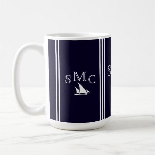 Mug Lampe de plafond de voilier bleu marine Monogramme (Gauche)