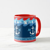 Mug L'Ancre nautique de monogramme ondule le bleu (Devant droit)